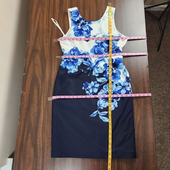 Anthropologie Maeve Sheath Floral Dress Blue Off White Navy Cotton Stretch 6P - Picture 8 of 13